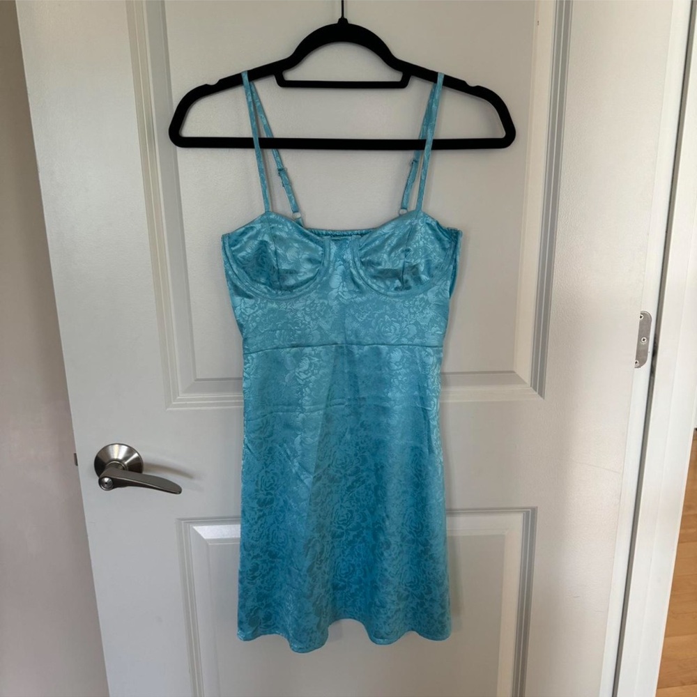 SHEIN Turquoise Floral Satin Dress